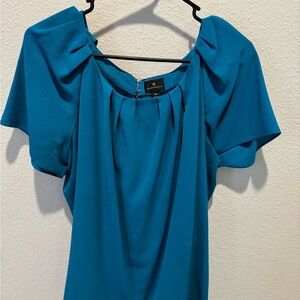 Worthington Teal Blouse with Pleated Design